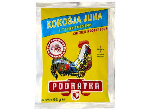 Podravka INSTANT JUHA kokošja s tjesteninom, 62 g, goveđa s tjesteninom, 65 g